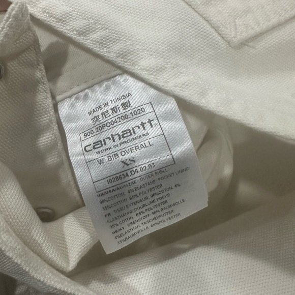 Women’s Carhartt WIP Norris White Denim Adjustable Overalls Extra Small Rare - Picture 8 of 8